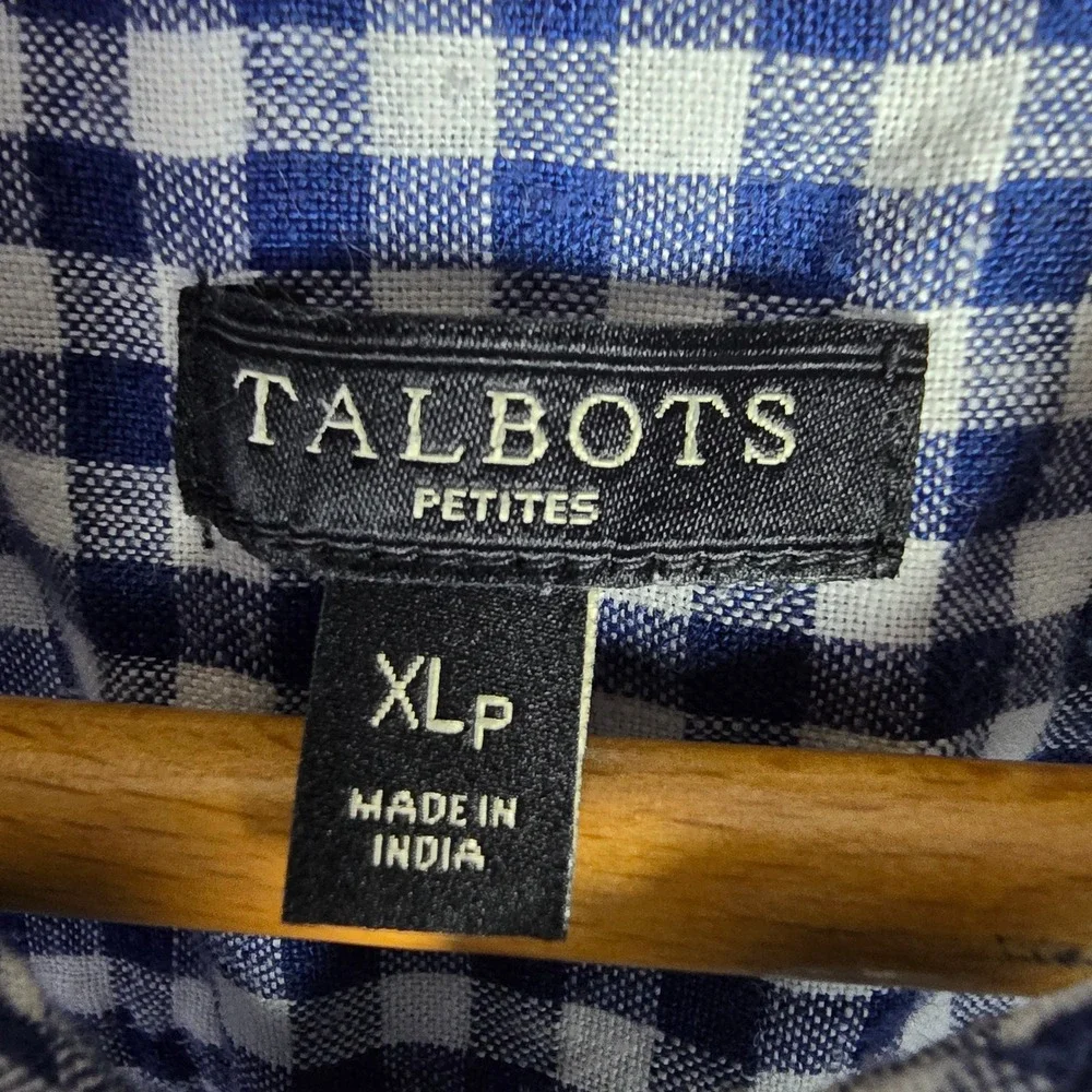 Talbots Petites XLP 100% Linen Blue White Gingham Button Down Shirt - Picture 3 of 4